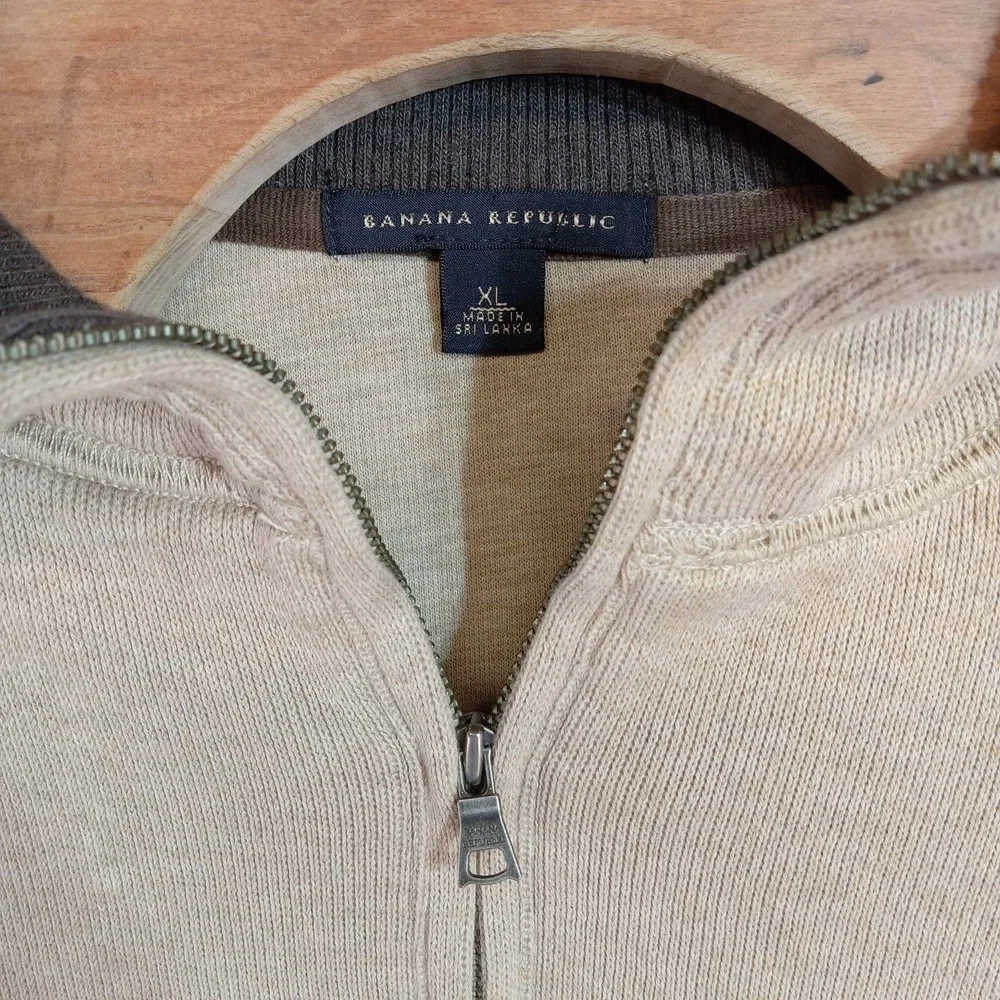 Banana Republic Mens XL Quarter Zip Tan Pullover Sweater VTG Y2K Preppy Casual